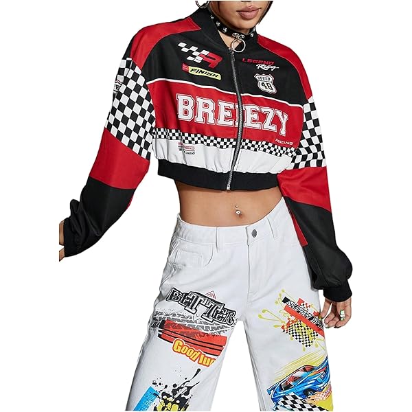 ジャケット・アウター SEGURA y2k Riders Racing Cropped Jacket Amazon.com: SHENHE Women's Y2k Cropped Moto Biker Jacket Zip